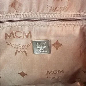 MCM Red and Gold Backpack with Signature Monogram MCM Grainy Lambskin Crystal Studded Small Stark Backpack Red  main image 4